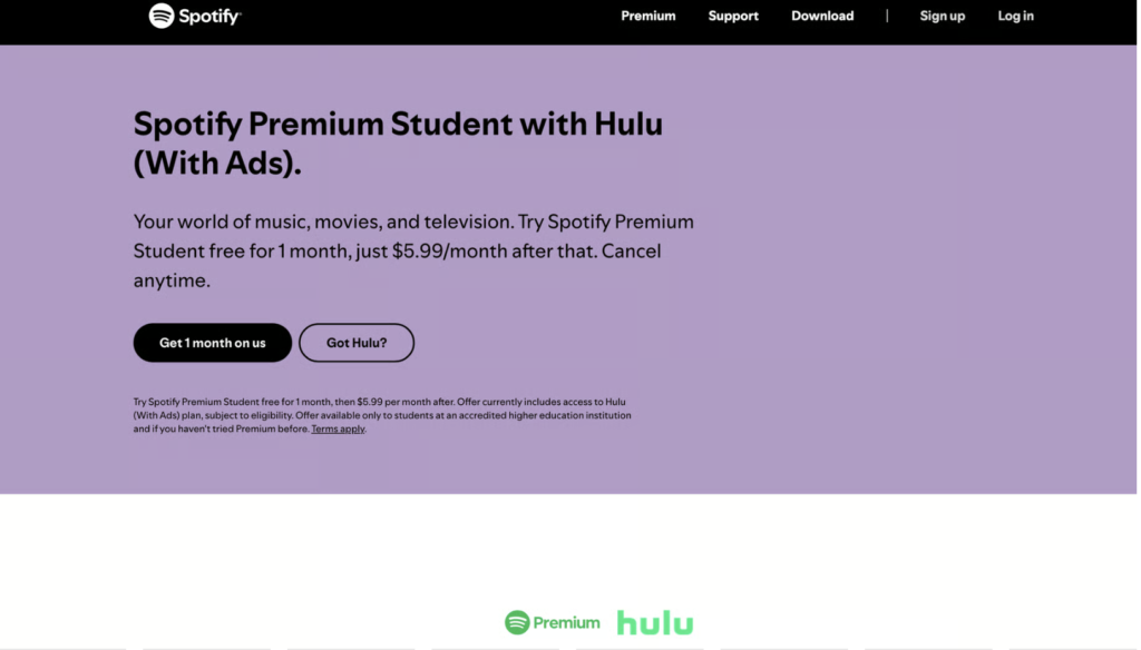 Spotify Premium Student offer with Hulu